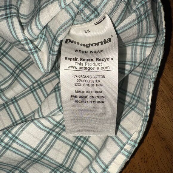Patagonia Button Front Shirt Men’s Medium / M Green Plaid Organic Cotton Blend - Picture 5 of 5